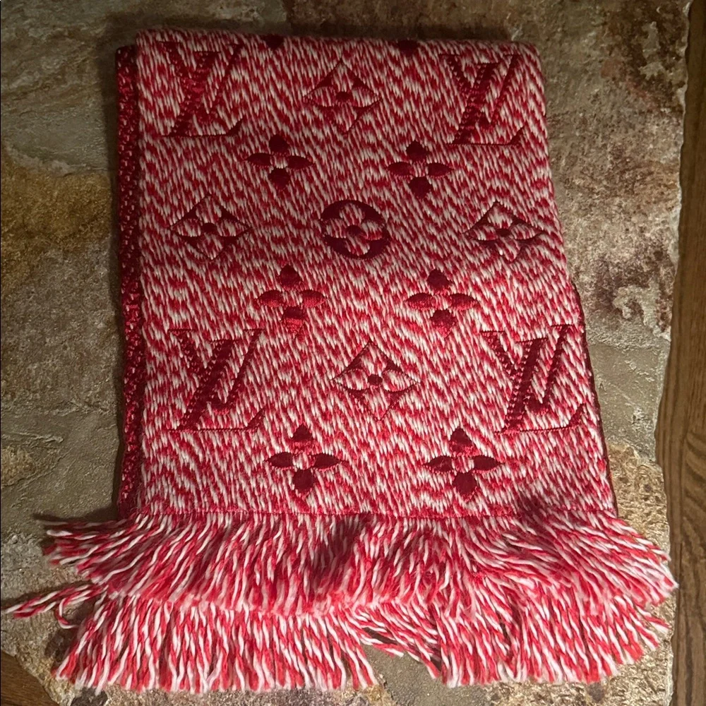 Louis Vuitton Red and White Logo Scarf